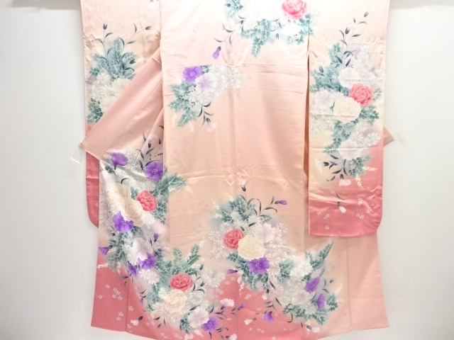 JAPANESE KIMONO / ANTIQUE FURISODE / SILK / FLOWER / ARTIST WORK